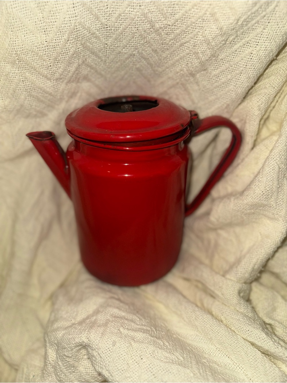 Red Enamel Coffee Pot - Rusty Crusty
